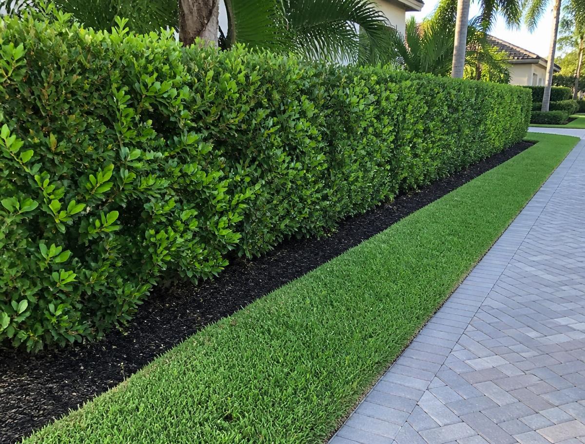 Neatly trimmed hedges and sharply edged lawn border in Volusia County
